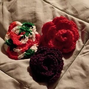 Handmade Colorful Crochet Flower Brooch Set